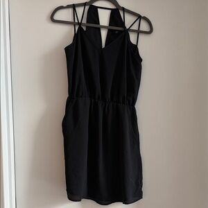 Black Strappy Mini Dress with Elastic Waist